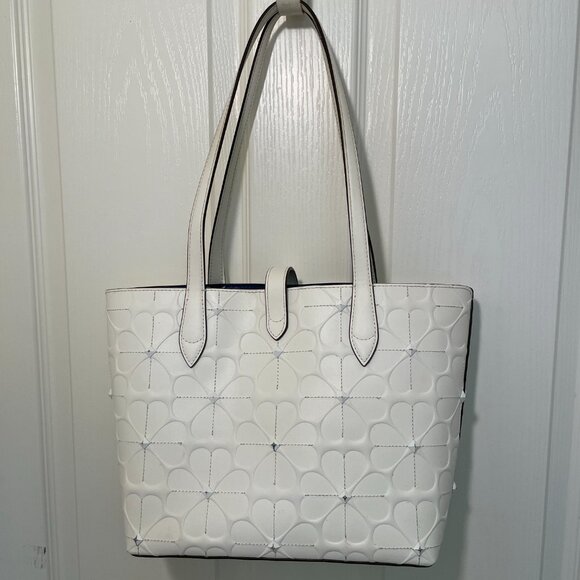 Kate Spade Kaci Floral Embossed Tote Off White Studded - Picture 4 of 14